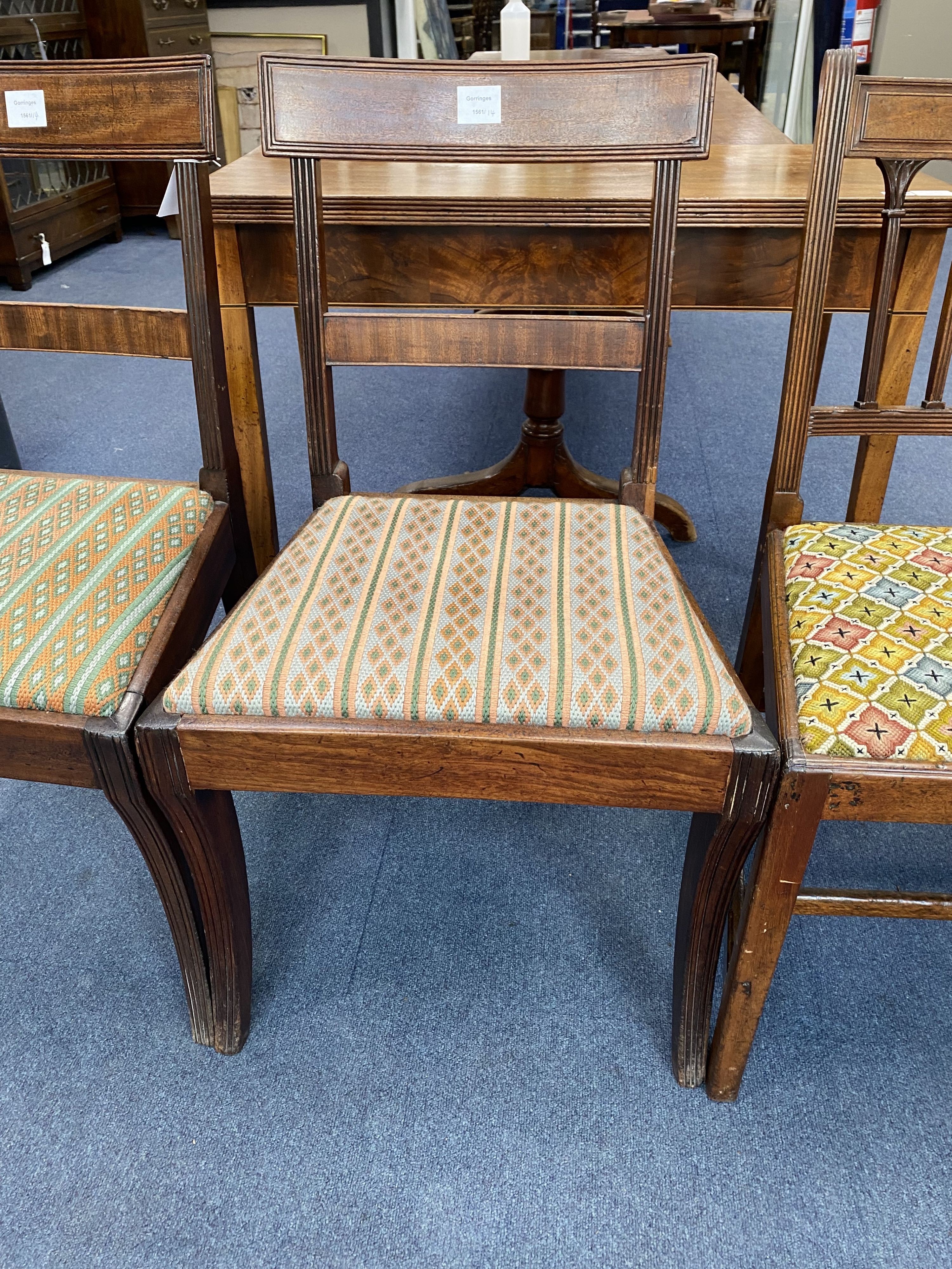 A Regency mahogany elbow chair and three others
